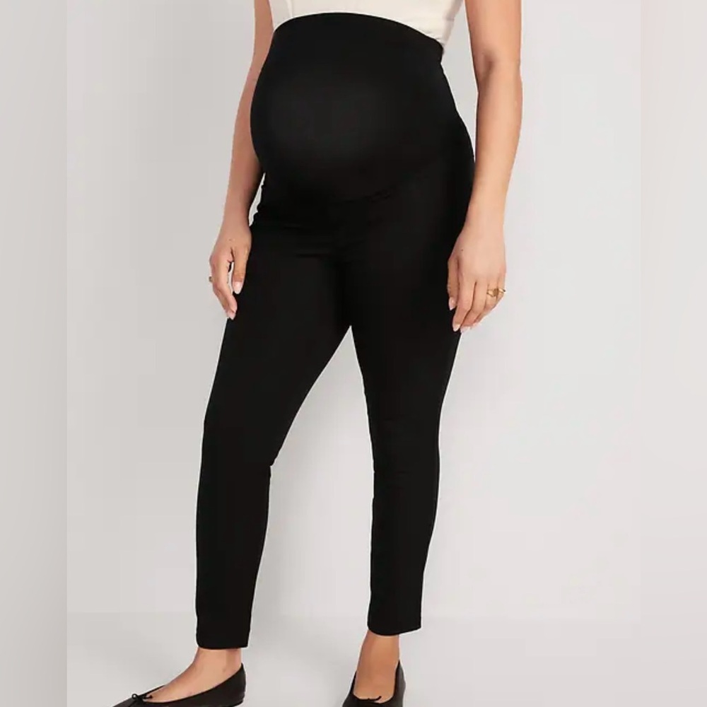 OLD NAVY Full PANEL PIXIE MATERNITY PANTS Black Cotton Twill Women’s 14